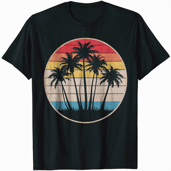 Palm Tree Retro Tropical Beach Vintage 70s 80s Style T-Shirt