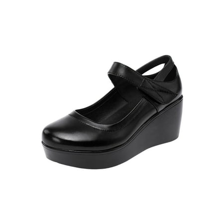 

Wazshop Ladies Pumps Mid Heel Mary Jane Wedge Casual Shoes Comfort Ankle Strap Dress Shoe Womens Platform Non Slip Black 8