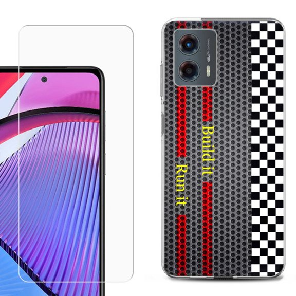 OneToughShield ® Compatible with Motorola Moto G 5G 2023, Shockproof Phone Case, with Tempered Glass Screen Protector - Racing