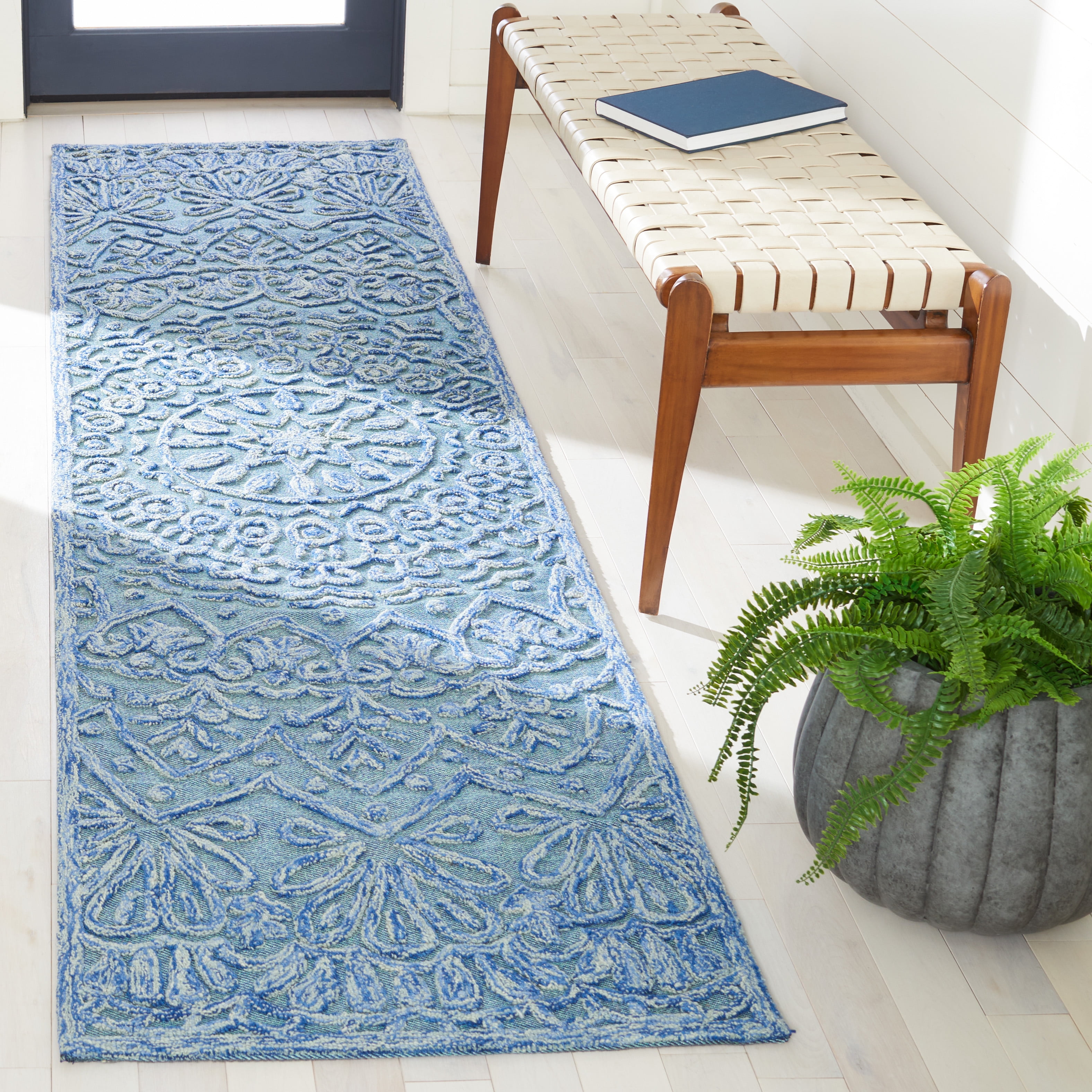 SAFAVIEH Trace Montague Medallion Runner Rug, Blue/Light Green, 2'3" x 9'