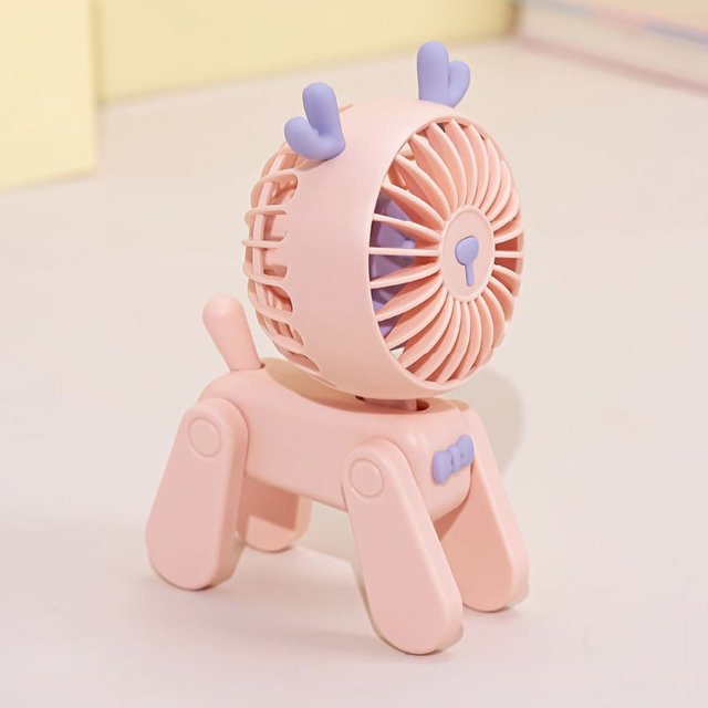 1PC Deer/Dog Portable Handheld Battery Powered Fan, 500mAh USB Rechargeable Battery Operated Fan Desk Fan Mini Small Fan