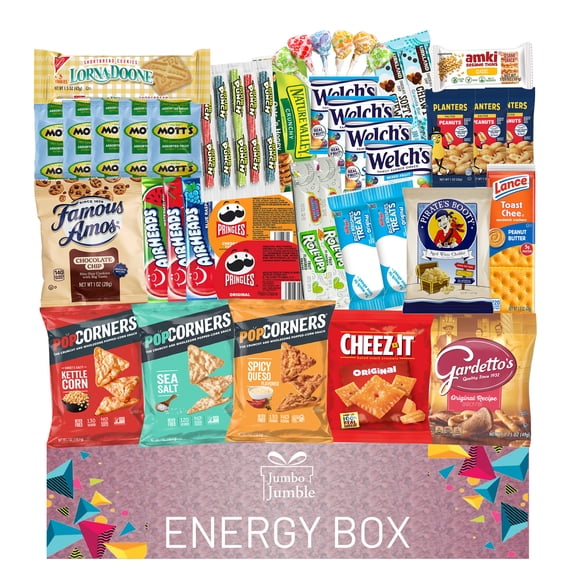 Jumbo Jumble Energy Snack Box (45 Count) Holiday Gift Care Package Snacks Variety Pack for Adults Teens Kids Men Women School College Office Birthday (Energy Set)