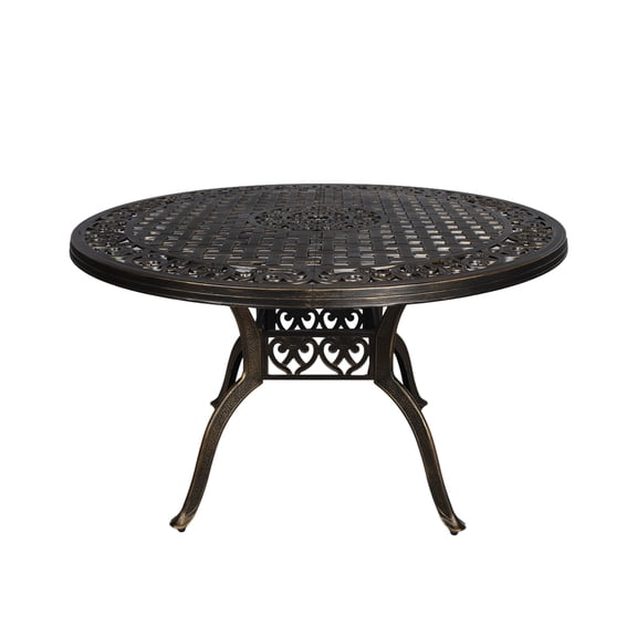 Outdoor Round Cast Aluminum Patio Dining Table with Umbrella Hole, 48" Outdoor Table for Backyard Deck, Bronze (48" Round Table)