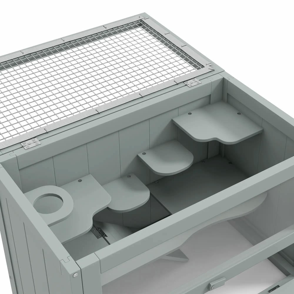 Spaco 2-Level Hamster Cage with Openable Top, Door, Shelf, Ladder, Small Animals Cage, Gray