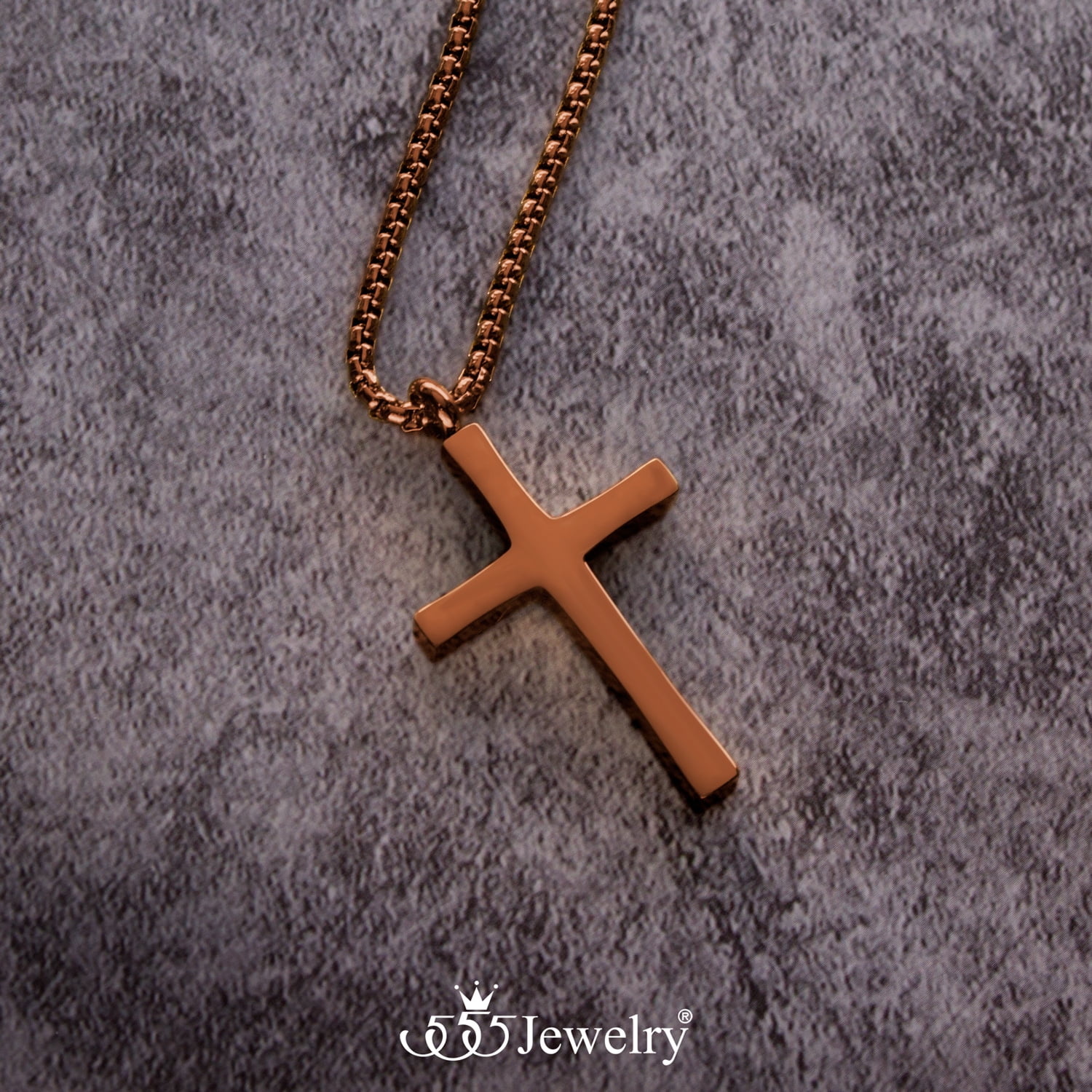 555Jewelery Stainless Steel Metal Cross Unisex Adjustable Rolo Chain Religious Christian Pendant Necklace, Brown Coffee 18 inch