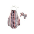 thumbnail image 2 of Aojekbee Independence Day Baby Girl Jumpsuit Summer Stars Stripes Sleeveless Halter Rompers and Stretch Headband, 2 of 10