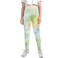 thumbnail image 2 of COEQINE Tie-dye Yellow Green Novelty Girls' Sport Legging Fashion Buttery Soft Yoga Pants for Jogging Running, for 6-7 Years Kids Girls, 2 of 7