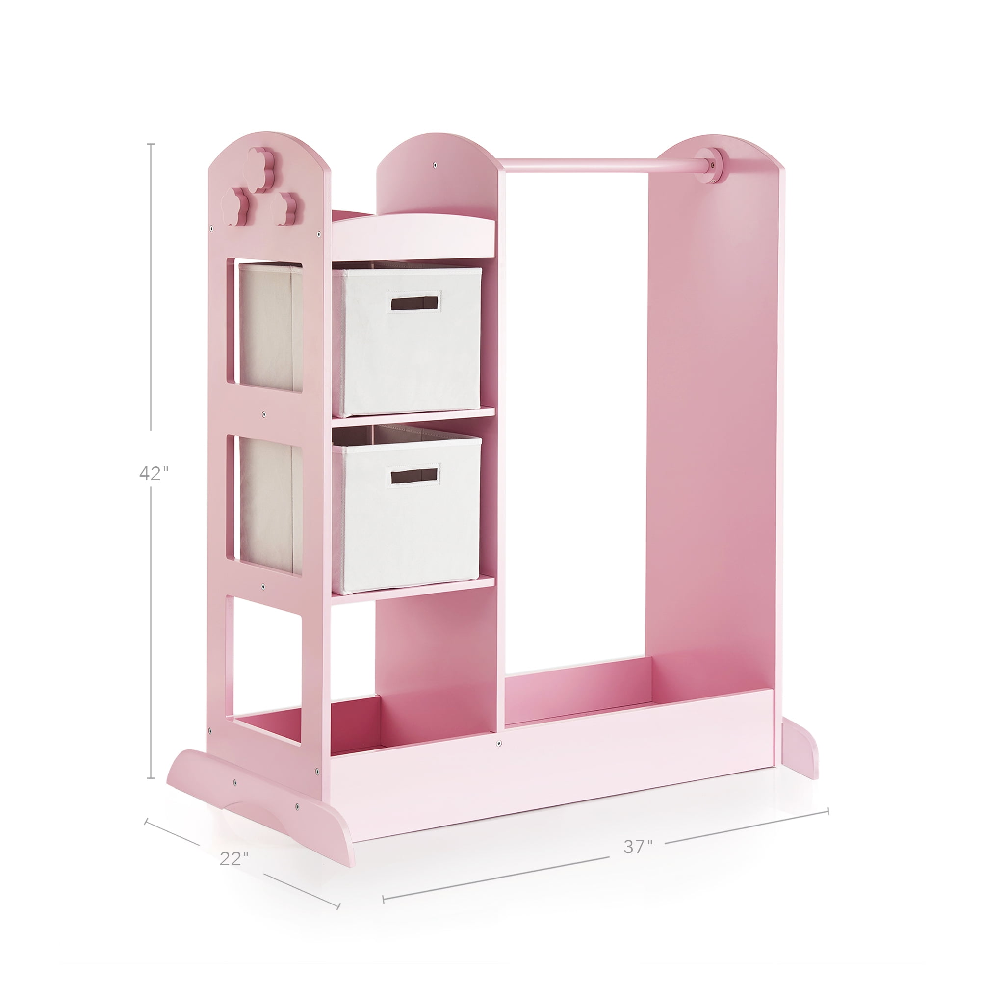 Guidecraft Kids Wooden Storage Organizer Wardrobe Cabinet Pink Furniture with Mirror Clothing Rack Walmart