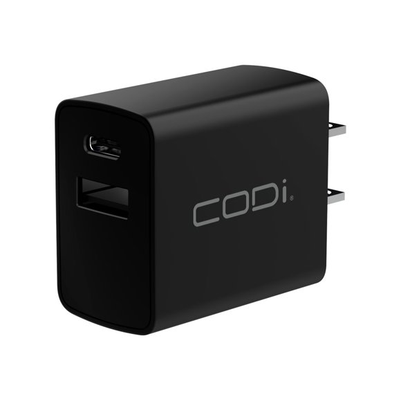 CODi - Power adapter - 20 Watt - PD, QC 3.0 - 2 output connectors (USB, 24 pin USB-C) - white