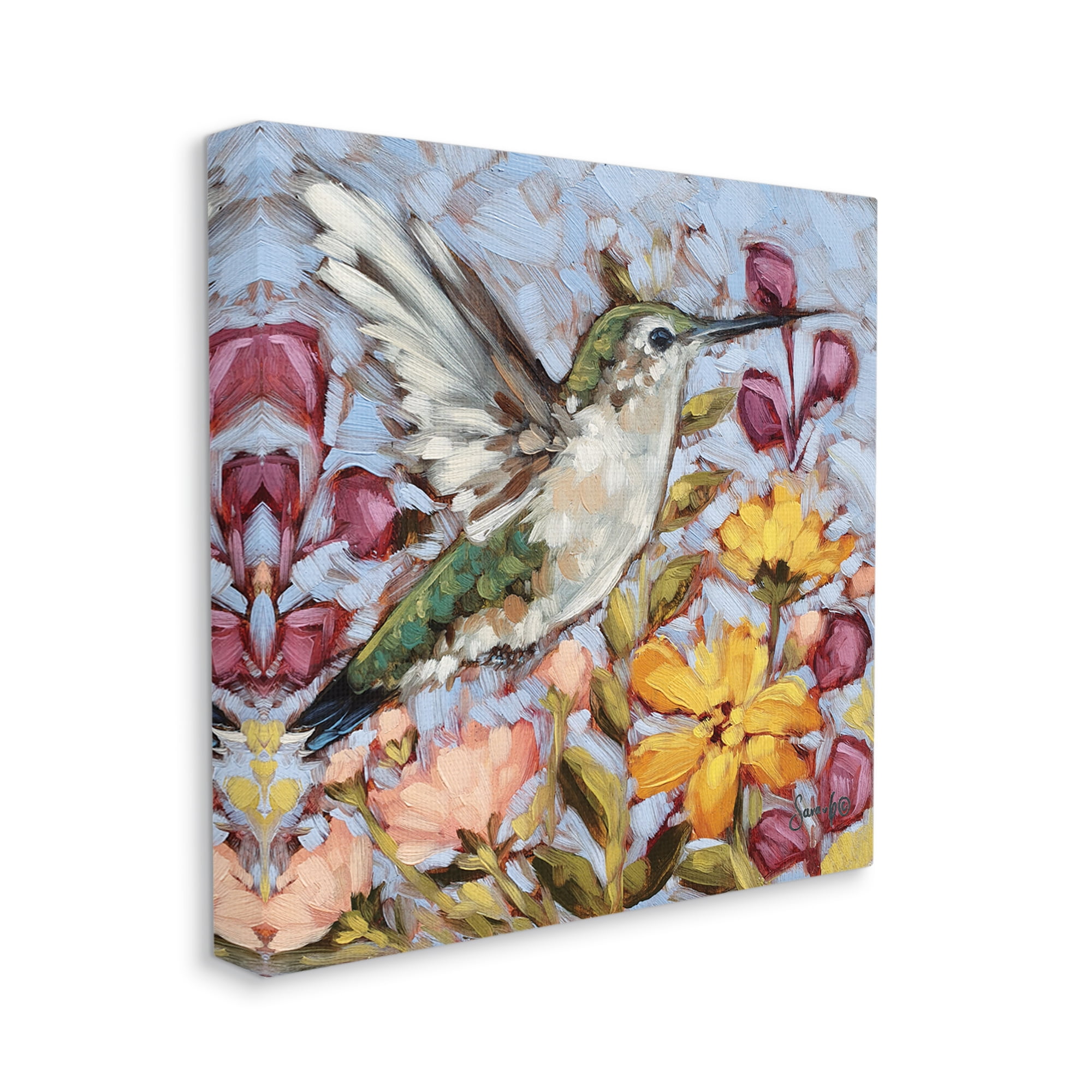 Stupell Hummingbird Spring Garden Flowers Animals & Insects Painting Gallery Wrapped Canvas Print Wall Art