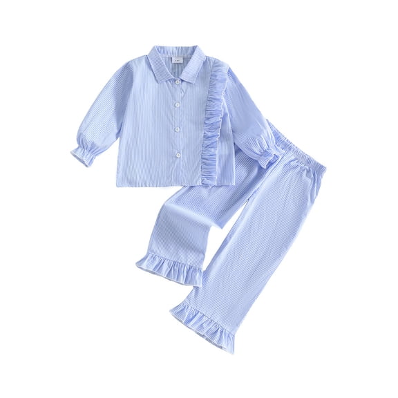RUINIXCW Baby Girl 2Pcs Fall Outfits Long Sleeve Stripes Print Ruffle Shirt Pants Set Toddler Clothes