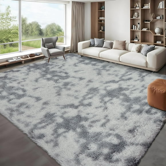 HOMERRY Tapis Shag en Peluche Abstrait 8'x10 Pieds Moderne pour Intérieur, Tapis Moelleux Shaggy pour Chambre et Salon, Tapis Moelleux, Gris Pâle