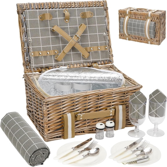 Willow picnic basket set, suitable for camping, outdoor activities, and birthdays. Different colors to choose from