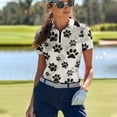 thumbnail image 2 of GarronmavisWomen's Zip Golf Shirt Casual Tennis Shirts Short Sleeve Collar Shirts Tops Athletic Tops Womens Dog Paw Golf Shirt, Black Dog Paw, Size XL, 2 of 7