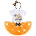 thumbnail image 3 of IBTOM CASTLE Toddler Baby Girls 1st 2nd Birthday Outfit Mini Polka Dots Romper Tutu Dress Mouse Ears Headband Princess Skirt Set for Photo Shoot 1 Year Orange, 3 of 8