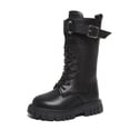 thumbnail image 2 of LYHao Fashion Autumn Children Girls Sports Shoes Flat Thick Bottom Non Slip Easy To Wear PU Upper Comfortable Boots ,Girls Boots Sizes 10.5 Black(4-4.5 Years), 2 of 6