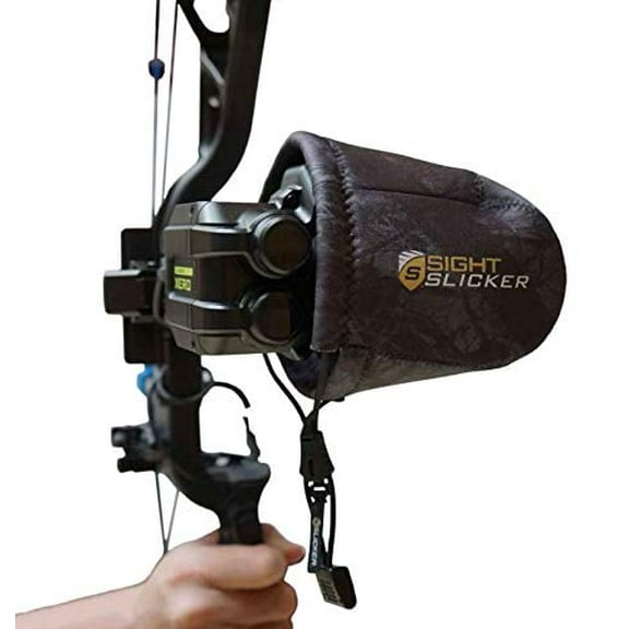 SightSlicker Bow Sight Cover for Archery Hunting – Protective Neoprene Camo Wrap by Alpine Innovations, Fits Most Sights, Quick-Draw Easy On/Off Design - (Stealth Shadow XL)