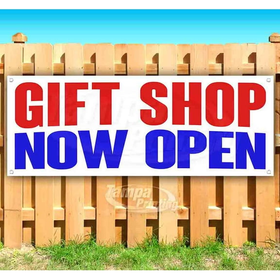 Gift Shop Now Open 13 oz Vinyl Banner With Metal Grommets