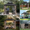 thumbnail image 6 of Sunjoy 10x10 ft. Outdoor Gazebo Steel Matel 2-Tier Roof Hardtop Gazebo with Curtain and Netting,Kingston Series,Woodgrain Aluminum Posts, 6 of 18