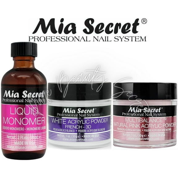 Mia Secret Liquid Monomer 2 oz and Powder 1 oz x 2 (White   Natural Pink)