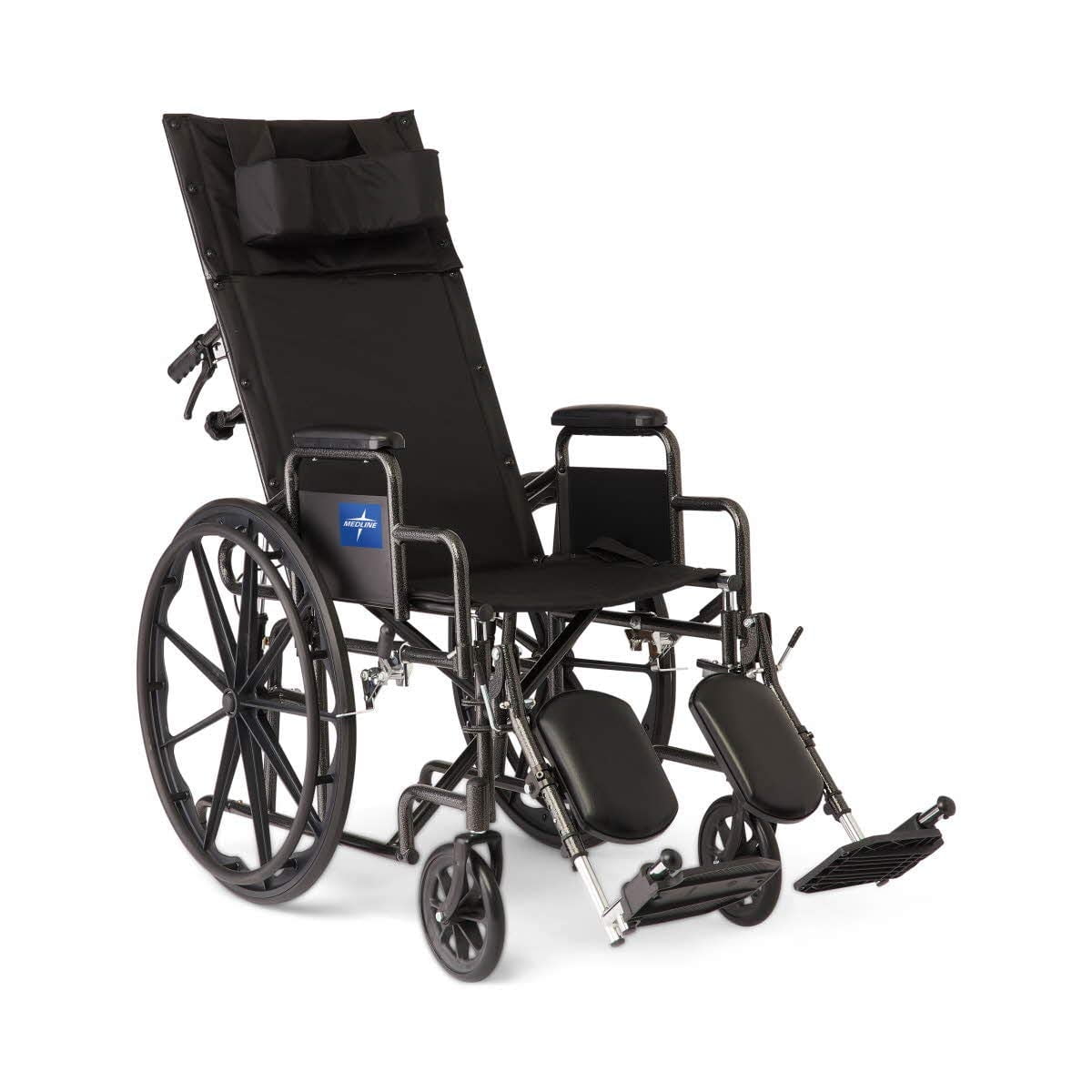 Medline Reclining Wheelchair with Removable Desk Arms, Elevating Legrests, 16-In Seat, 300 lb Weight Capacity, Black