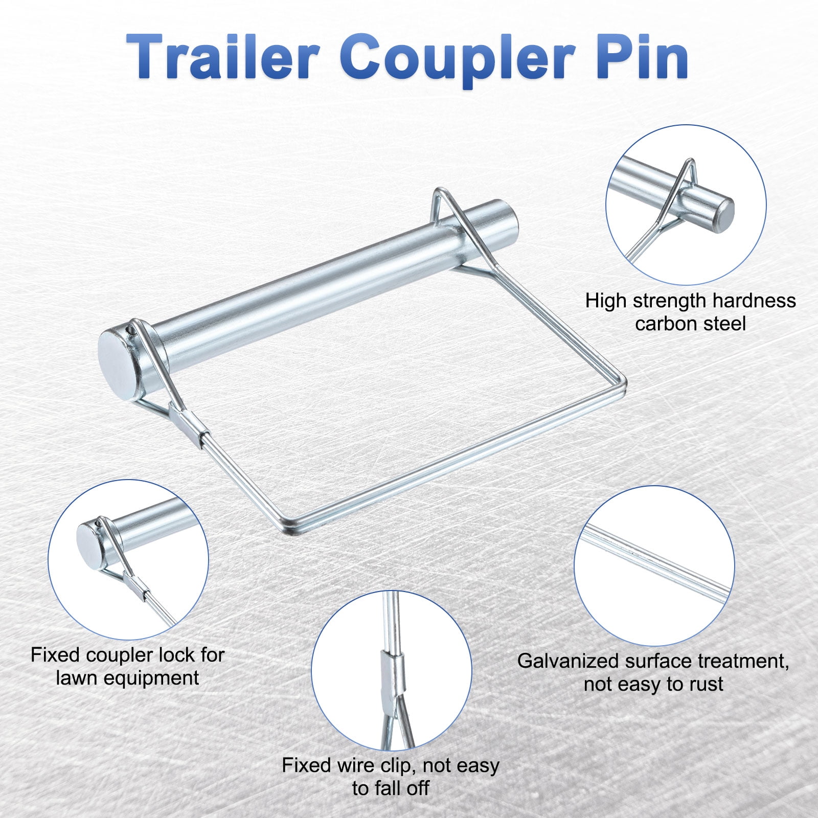 Uxcell 4-Pack Trailer Coupler Pin, 1/2" Diameter 3.94" Long Carbon Steel Galvanized Square Lock Wire Hitch Pins Coupler PTO Shaft