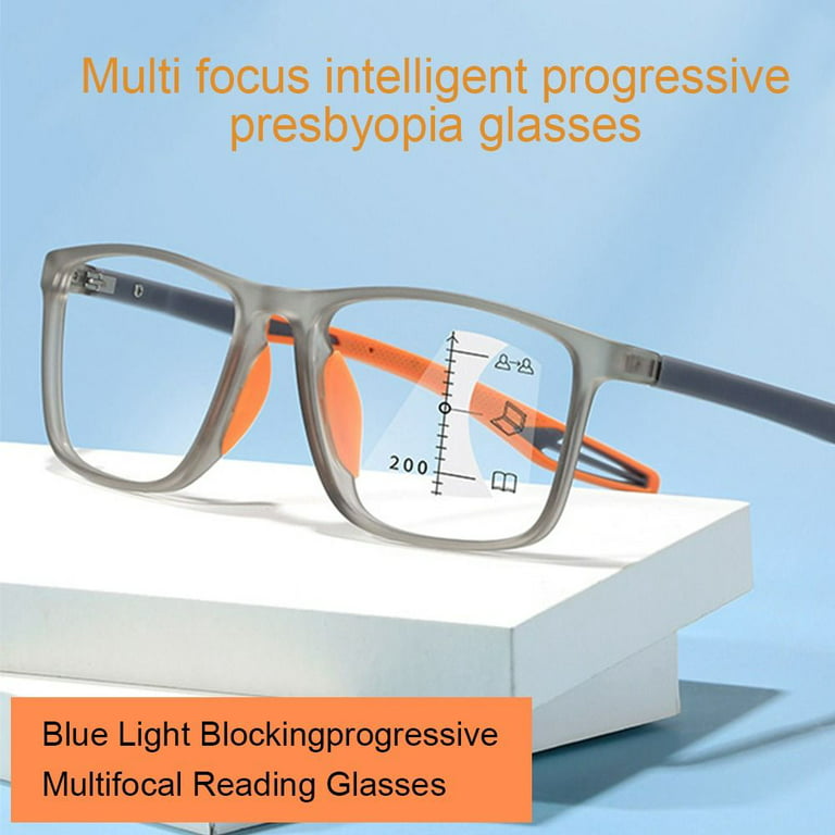 Fashion Progressive Multifocal Simple Eye Protection Ultra Light Glasses  Anti-Blue Light Sports Reading Glasses Presbyopic Eyewear ORANGE STRENGTH  300 