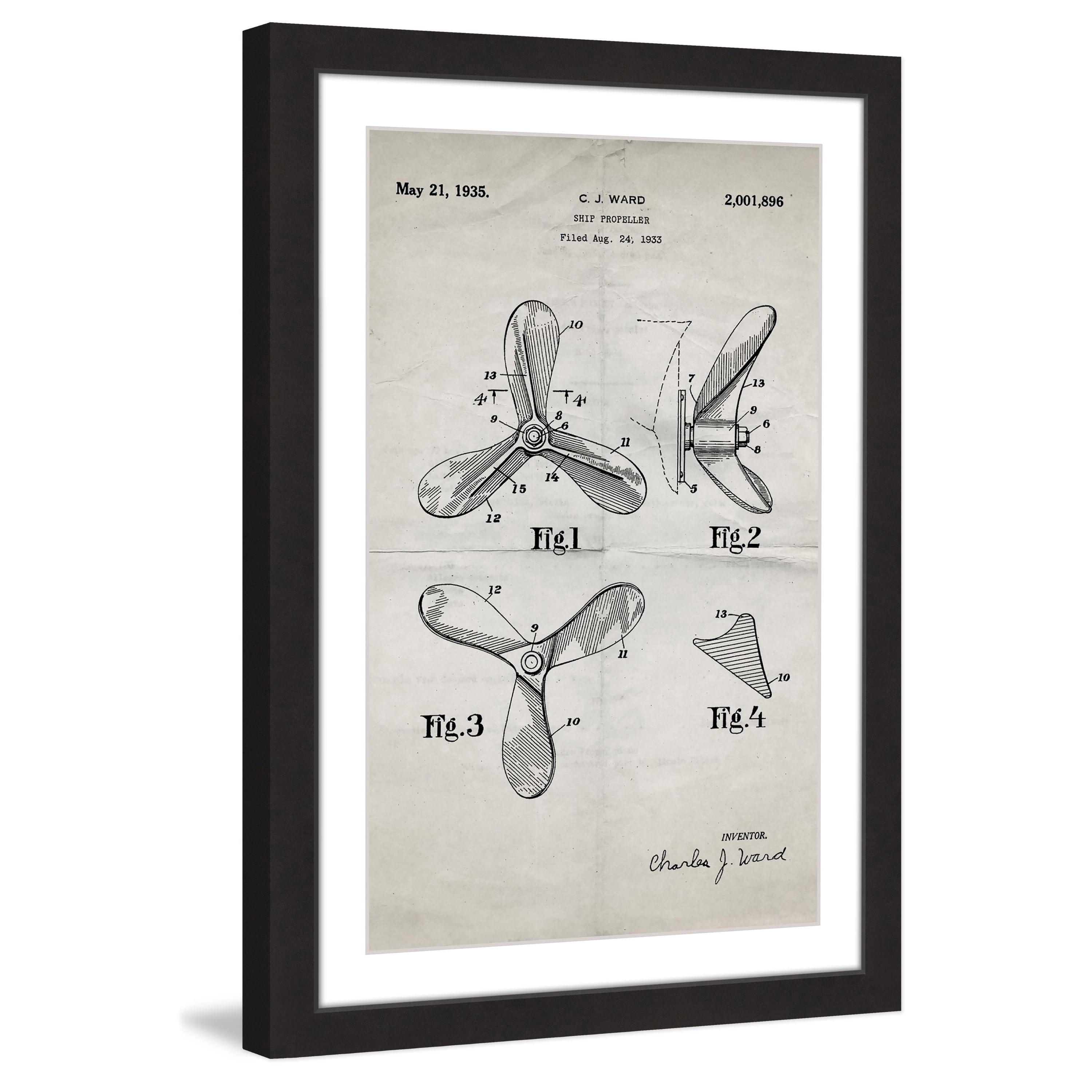 "Ship Propeller 1933 Old Paper" Framed Painting Art Print, 20" x 1.5"