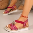 thumbnail image 3 of HomeDM Women's Wedge Sandals Espadrilles Platform Open Toe Ankle Strap Comfort Wedges Heels Summer Beach Shoes, Red Size 6, 3 of 9