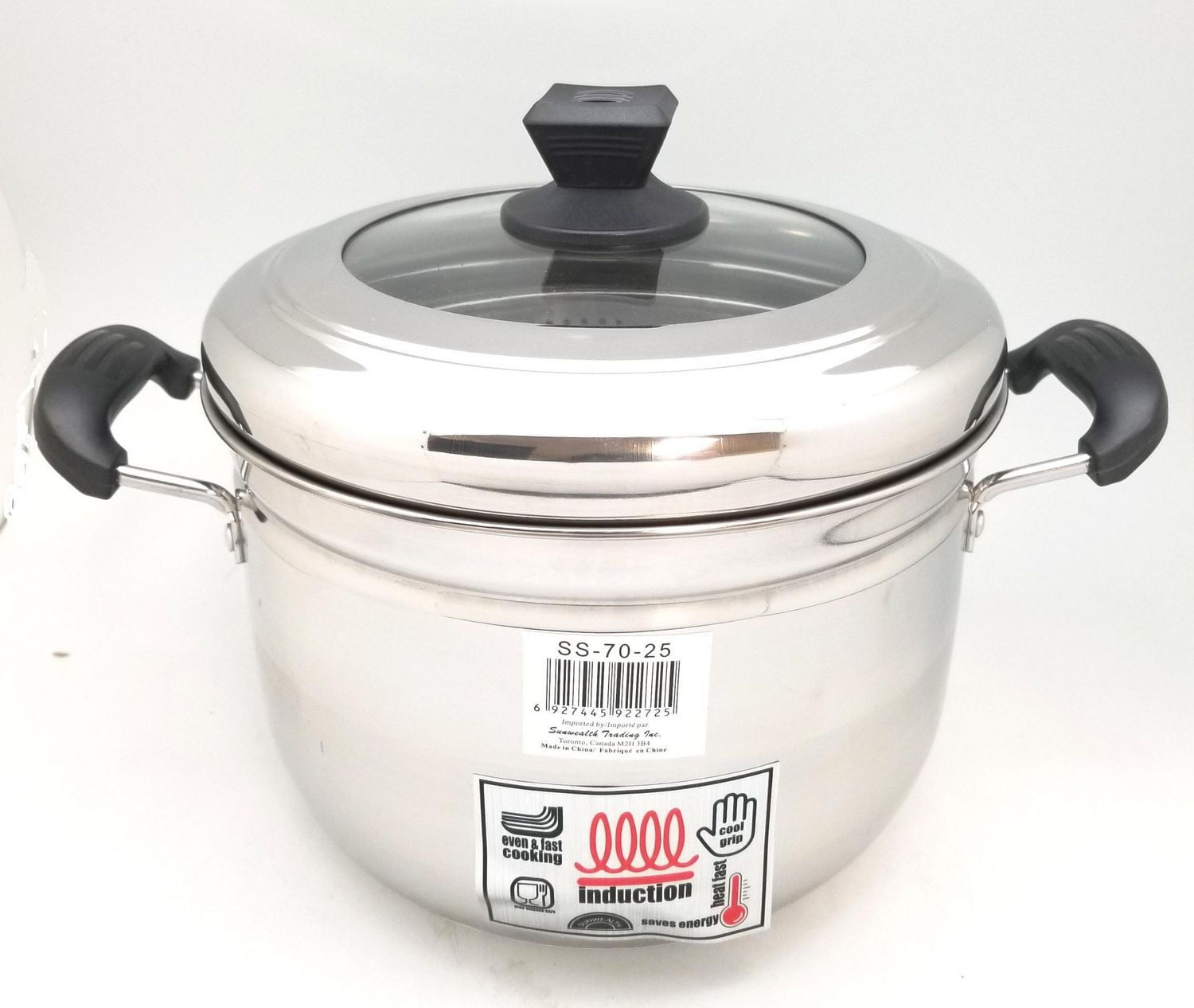 Sunwealth Multi-purpose Japanese style 5.9 quarts stainless Steel Steamer with removable steaming tray and glass lid.