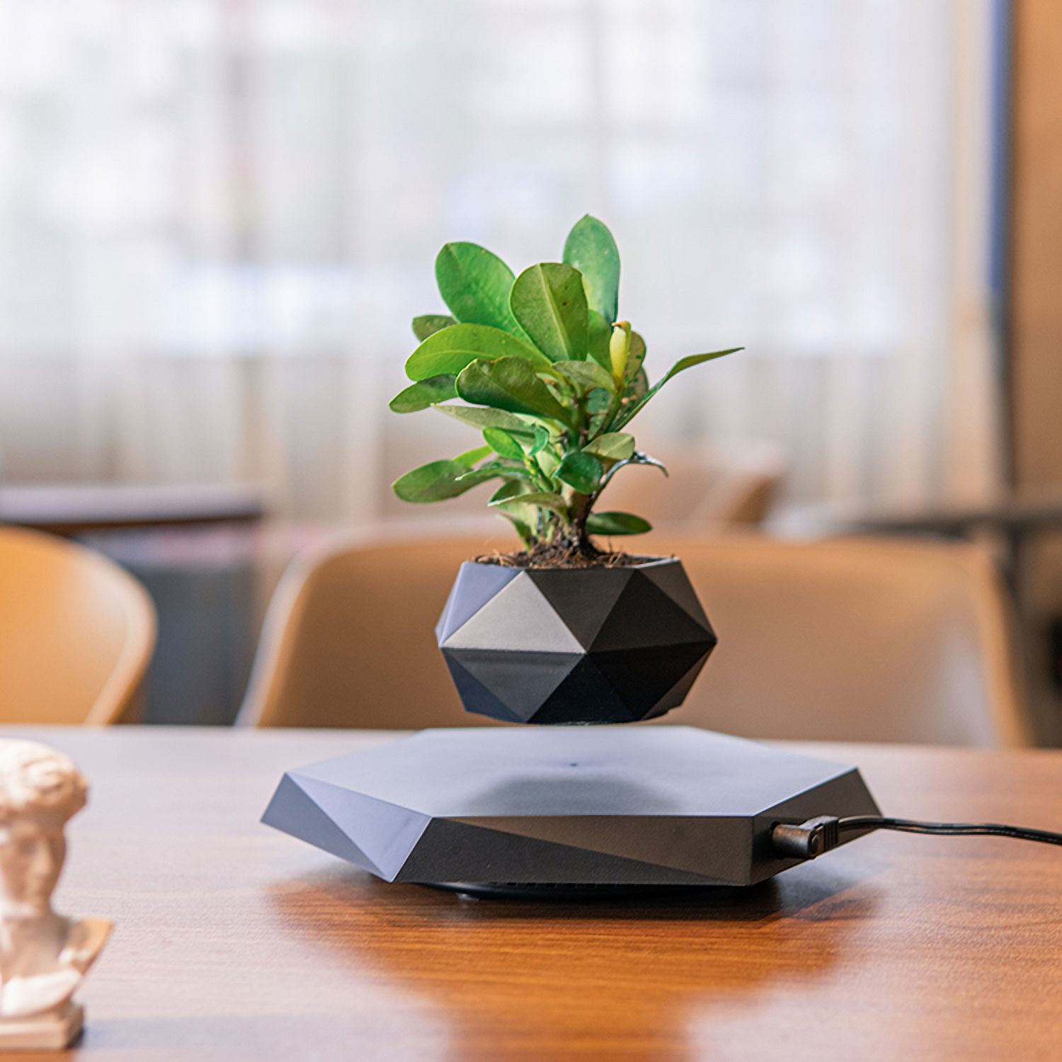 Loyalheartdy Floating Flower Pot Black ABS Hexagonal Magnetic Levitating 200g Micro Plants Pot 12V 5-10W