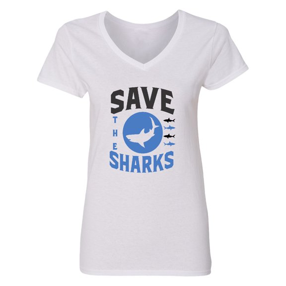 Inktastic Save the Sharks Awareness Women's V-Neck T-Shirt