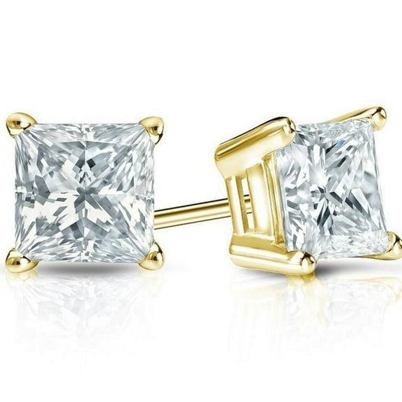 Bonjour Jewelers 18k Yellow Gold Plated 4ct Created White Sapphire Princess Cut Stud Earrings