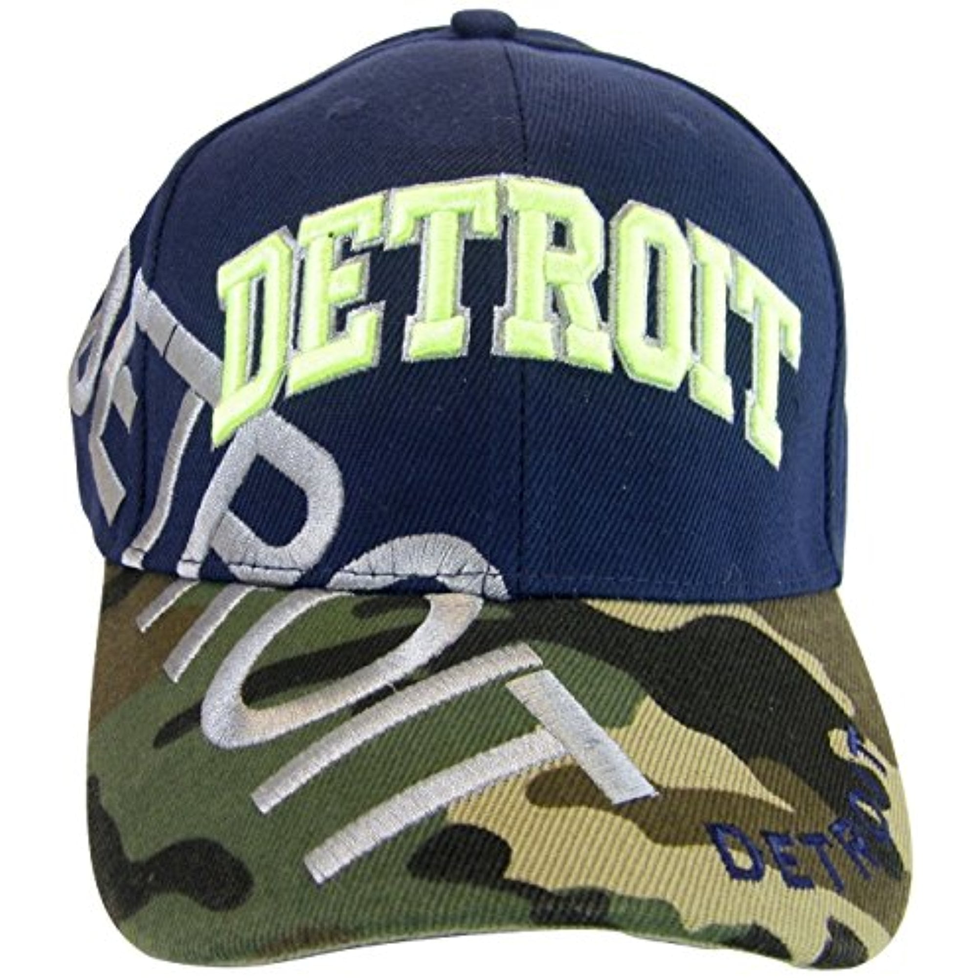 Detroit Large Lettering Men's Adjustable Baseball Cap (Navy/Camo Green