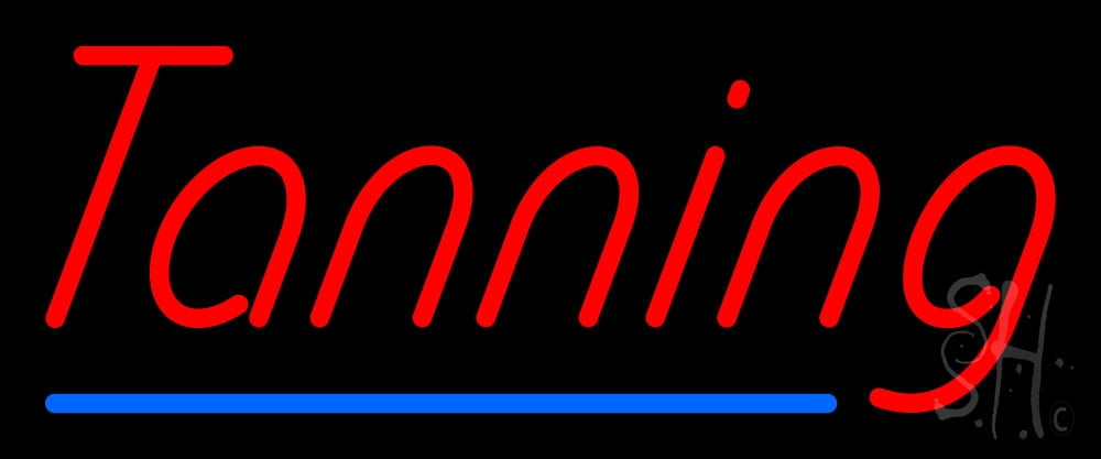 Red Tanning Blue Line LED Neon Sign 6 x 15 - inches, Black Square Cut ...