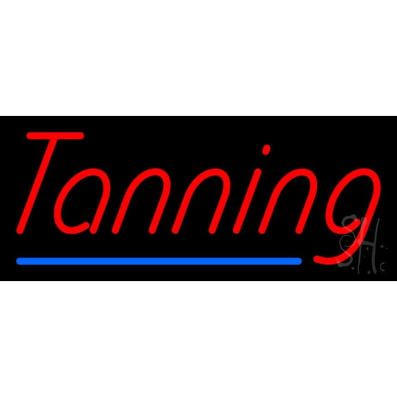 Red Tanning Blue Line LED Neon Sign 6 x 15 - inches, Black Square Cut Acrylic Backing, with Dimmer - Bright and Premium built indoor LED Neon Sign for Defence Force.