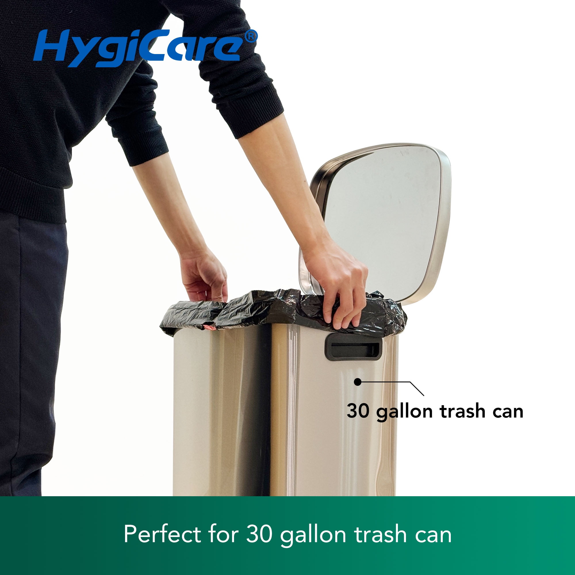 HygiCare 30 Gallon Drawstring Trash Bags, 120ct, Super Strong, Leakproof, Unscented