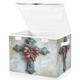 thumbnail image 2 of Storage Box With Lid 16.5x12.6x11.8In Foldable Stacked Household Storage Box Christmas Green Cross, 2 of 7