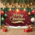 thumbnail image 3 of Christmas Themed Christmas Banner Red Background Merry Christmas Display Gold Lettering Festive Ornaments Xmas Backdrop for Holiday Decorations Christmas Party New Year Celebration, 3 of 9