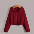 thumbnail image 5 of Aellinatey Cropped Fleece Jackets for Women Fashion Zip Up Plush Sherpa Warm Coats Comfy Soft Long Sleeve Fuzzy Hooded Outerwear, 5 of 9