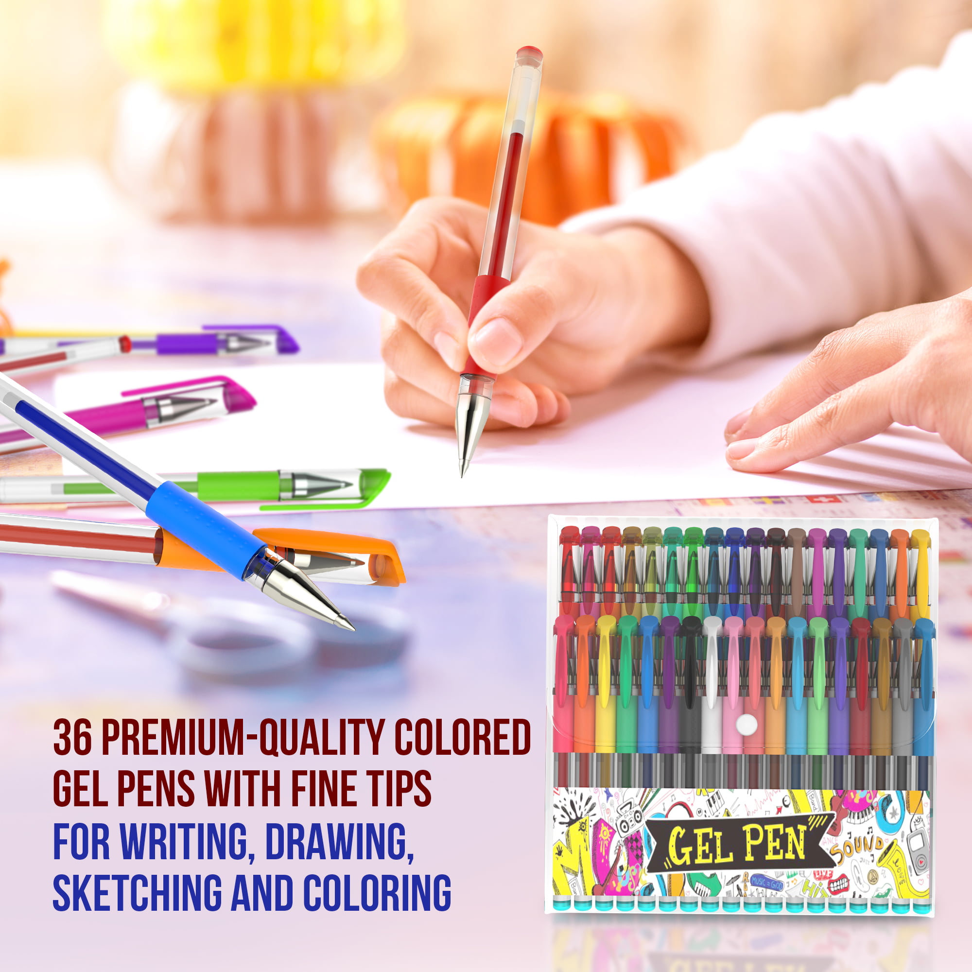  TANMIT Gel Pens, 36 Color Gel Pen & 33 Color Glitter Pens with  40% More Ink for Adult Coloring Books, Drawing, Doodling, Scrapbooks  Journaling