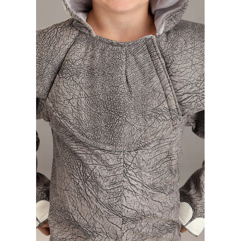 Kid's Rhinoceros Costume - Hooded Jumpsuit With Horns & Tail, Medium Size, 100% Polyester