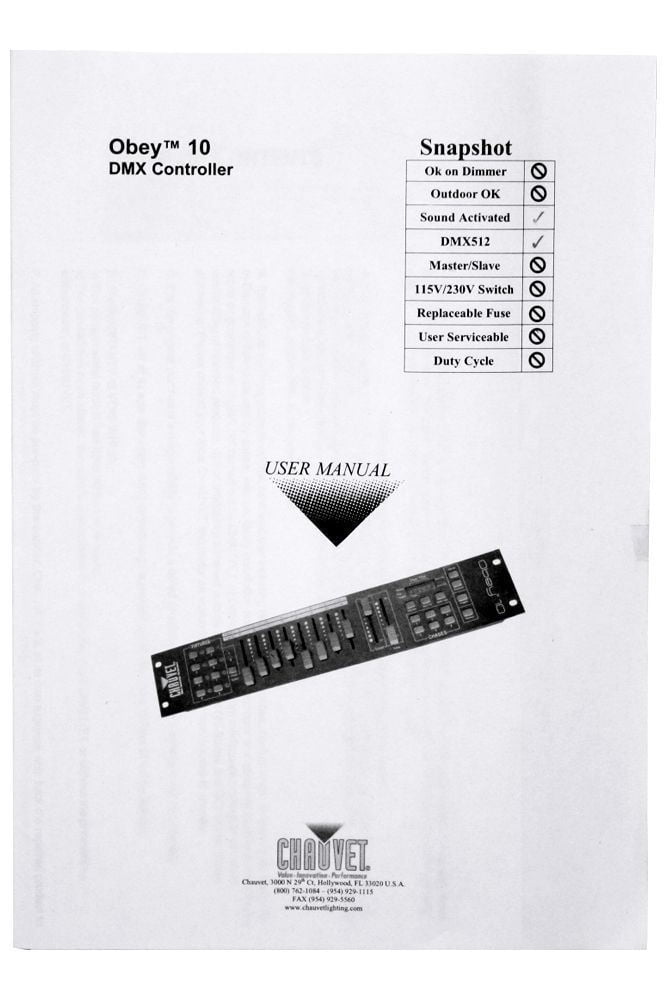 Chauvet DJ OBEY10 DMX-512 2U Rack Mount Light Controller+Beat-Activation+Scrim