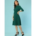 thumbnail image 4 of Unique Bargains Women's Sheath 3/4 Sleeves Stand Collar A-Line Dress S Dark Green, 4 of 6