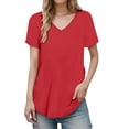 thumbnail image 2 of Long T Shirts for Women Short Sleeve Summer Tops V Neck Plain Loose Casual Blouse Tunic Tops Tee Shirt, 2 of 6