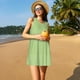 thumbnail image 3 of Easygdp Green Gingham para Vestido Transpirable de Mujer, Vestido Suelto de Manga Corta con Pliegues y Bolsillos para el Verano, 3 of 7