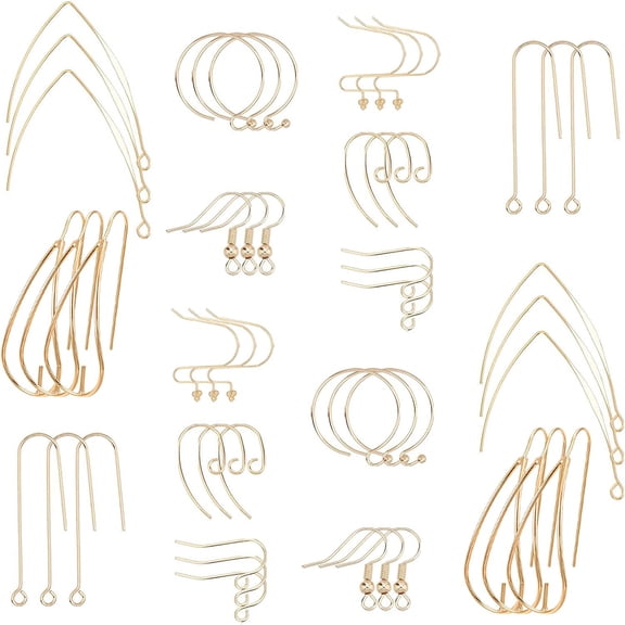 1 Box 1 Box 48pcs 18K Gold Plated Earring Hooks Kit ney Ear Wires Fish French Earring Hook Earwire Lever Back Beading Hoop Earring Findings for DIY Earrings Jewelry Making