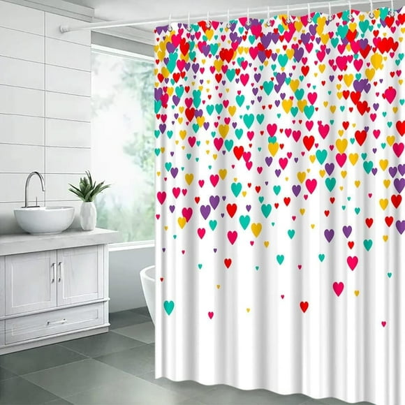 Rideau de Douche de la Saint-Valentin Coloré Cœur Doux Romantique Amoureux Couple Cadeaux Créatif Moderne Mode Tissu Décoration de Salle de Bain Ensembles de Rideaux avec Crochets