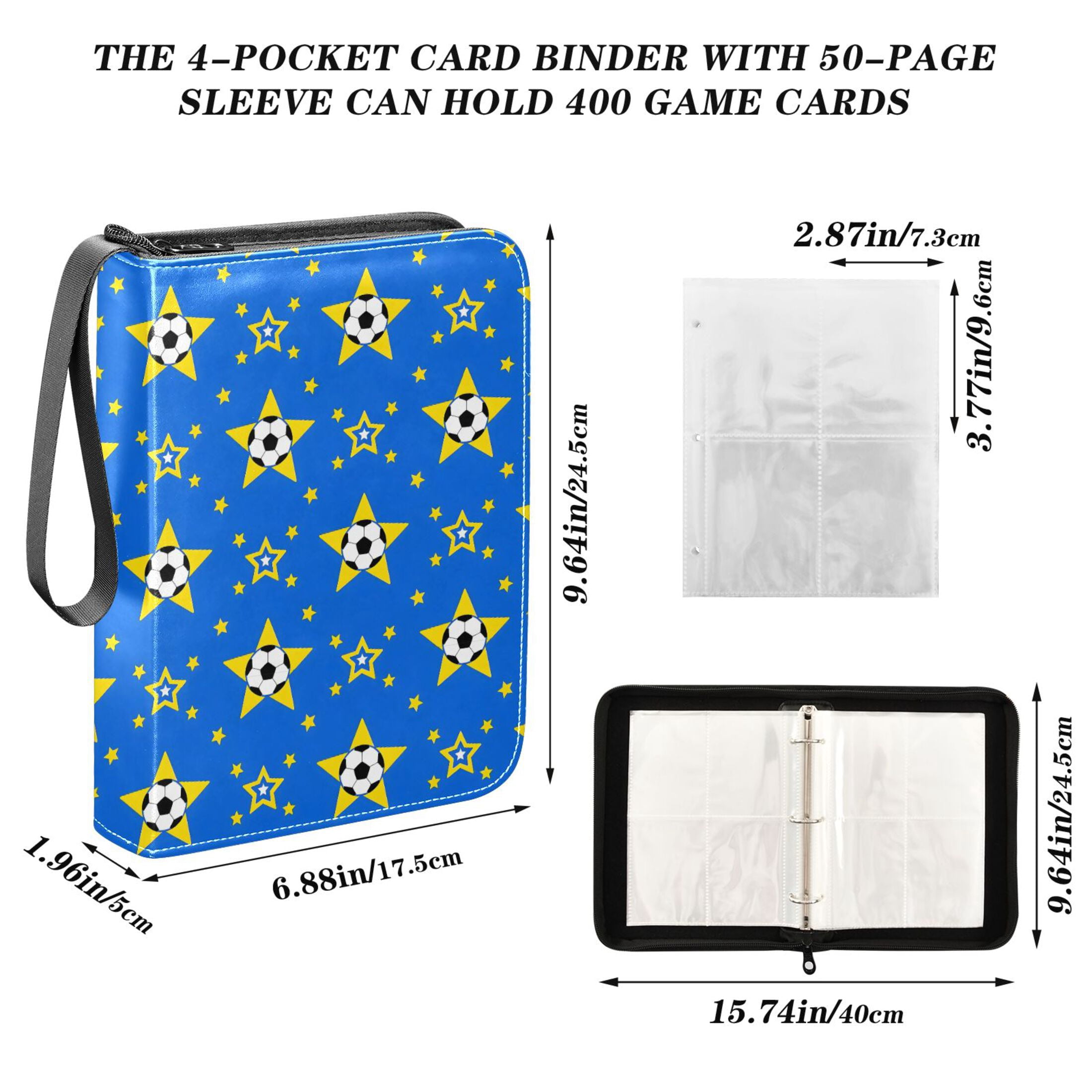 ALAZA Soccer Football Stars Trading Card Binder 4 Pocket Cards Collection Album 400 Folder Holder