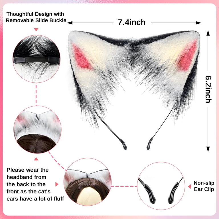 Faux Fur Cat Fox Ears Headband Costume Accessory for Adults Halloween Cosplay Amazon.com: Pedenty Cat Fox Ears Headband for Women Girls  main image 4